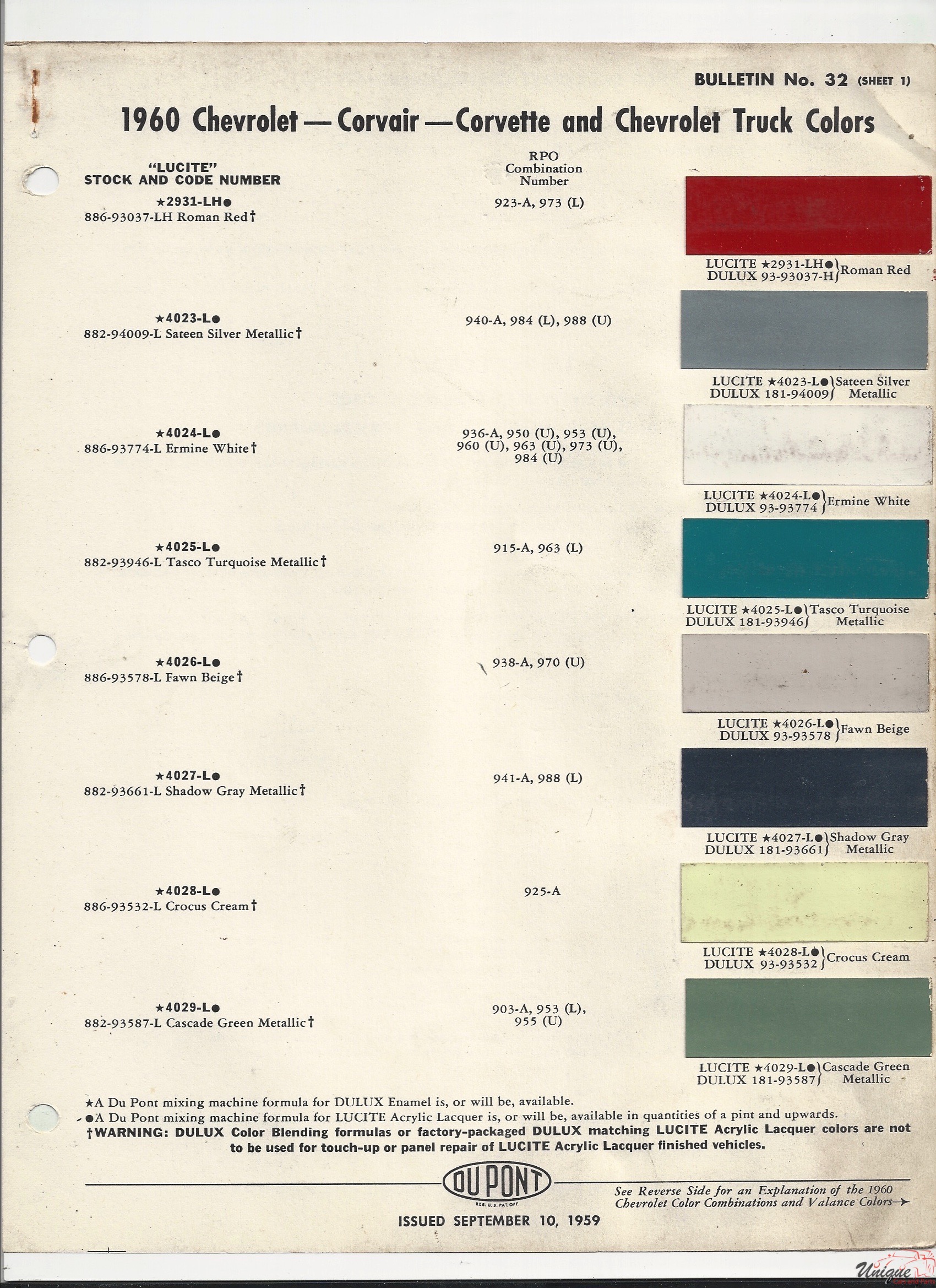 1960 GM Paint Charts